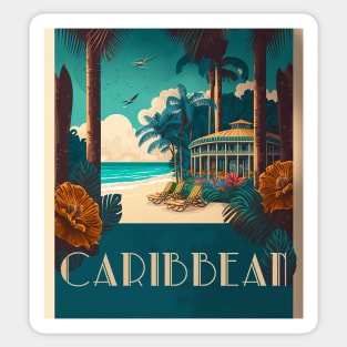 Caribbean Beach Resort Vintage Travel Art Poster Sticker